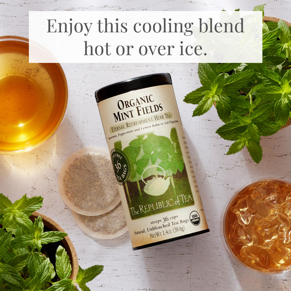 The Republic of Tea Mint Fields iced cup for cooling refreshment.