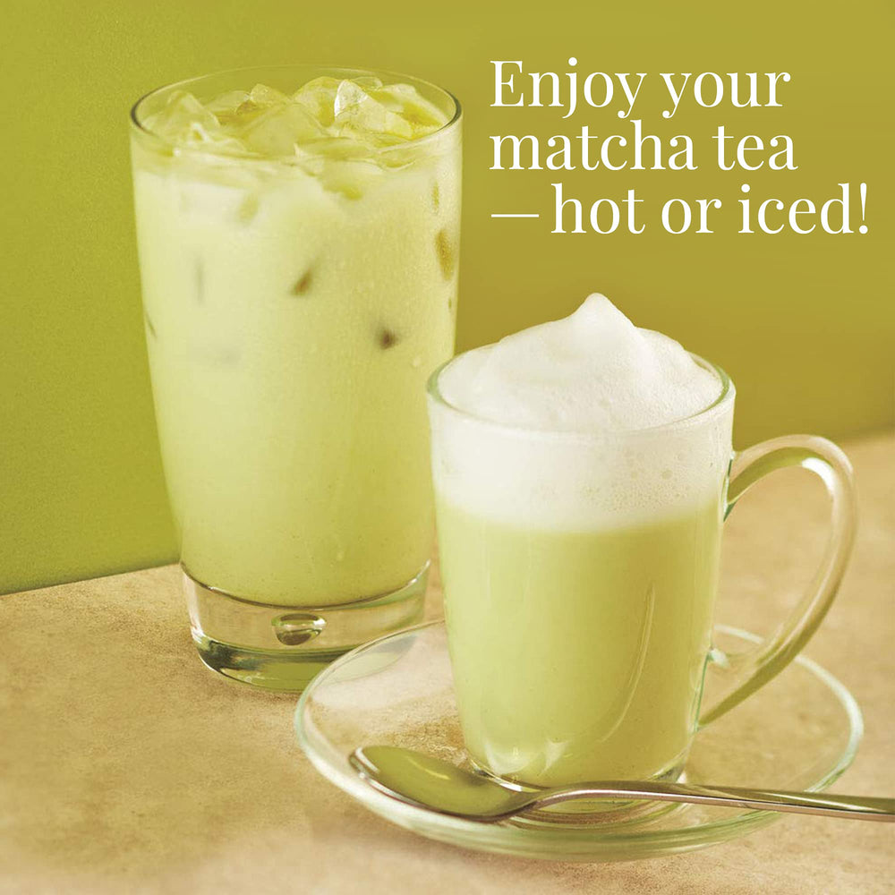 The Republic of Tea prepared matcha cup with steam and vegetal sweetness.