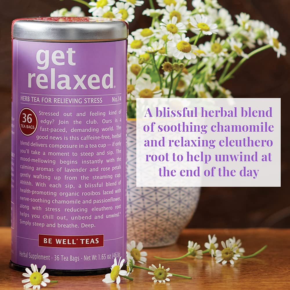 Close-up of rooibos, chamomile, and passionflower ingredients in Get Relaxed No.14.