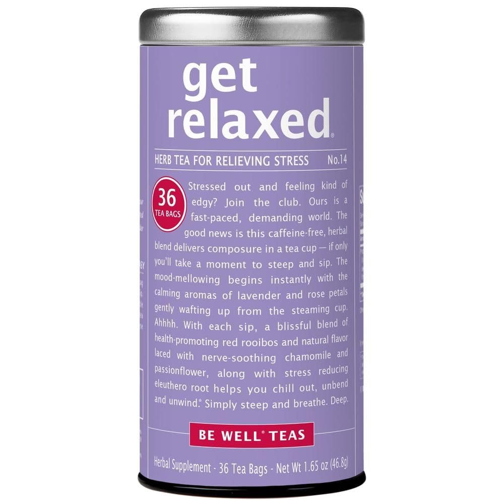 The Republic of Tea Get Relaxed No.14 tea bag close-up showing calming blend.