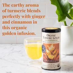 The Republic of Tea tin front label showcasing an organic blend for daily wellness