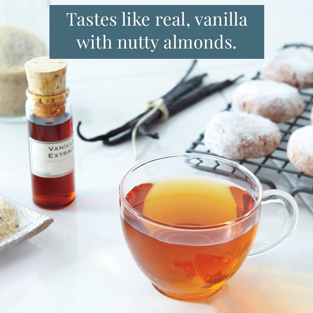 The Republic of Tea vanilla almond tea bags in tin for easy brewing.