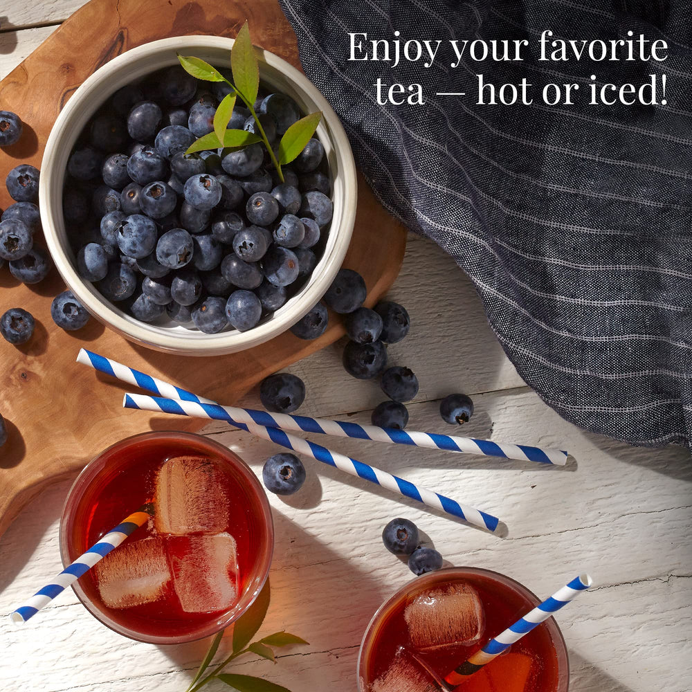 The Republic of Tea Wild Blueberry tea pour shows a smooth, full-bodied infusion