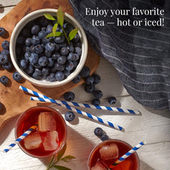 The Republic of Tea Wild Blueberry tea pour shows a smooth, full-bodied infusion
