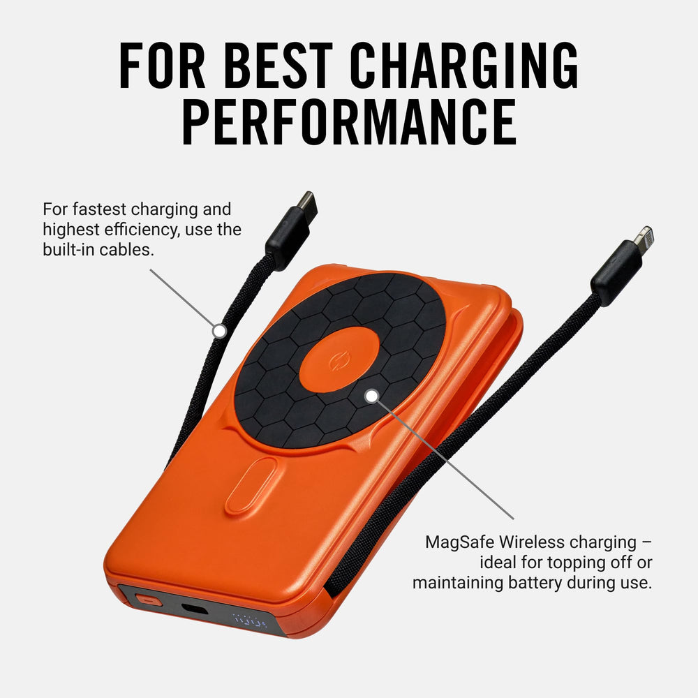 The Ridge Magnetic Power Bank compact travel size fits pockets and bags.