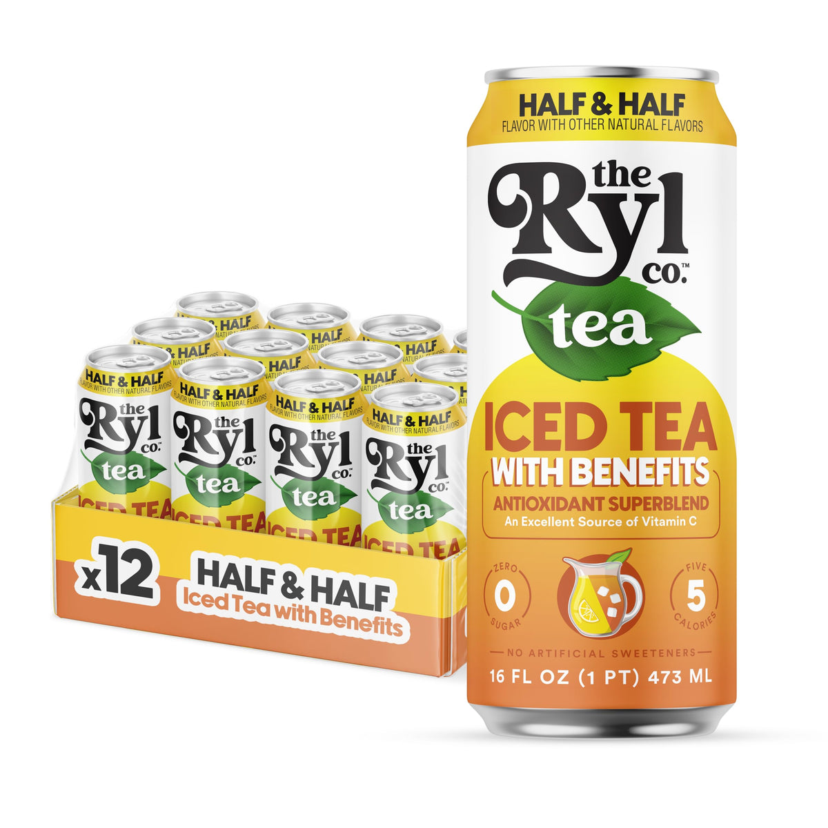 The Ryl Co iced tea half and half pack of 12 cans for on-the-go refreshment.
