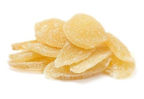 The Snackery dried ginger slices pack showing chewy texture for on the go snacking