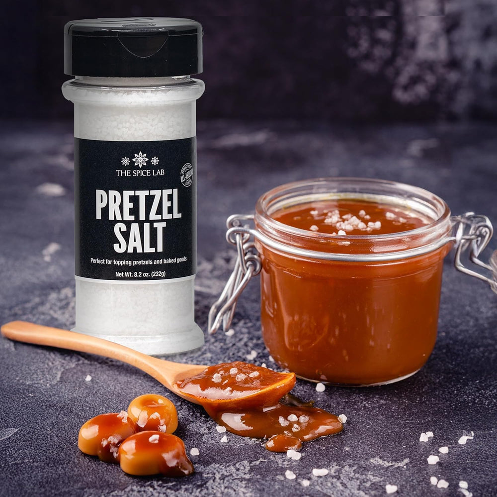 Kosher seal on The Spice Lab coarse pretzel salt packaging.