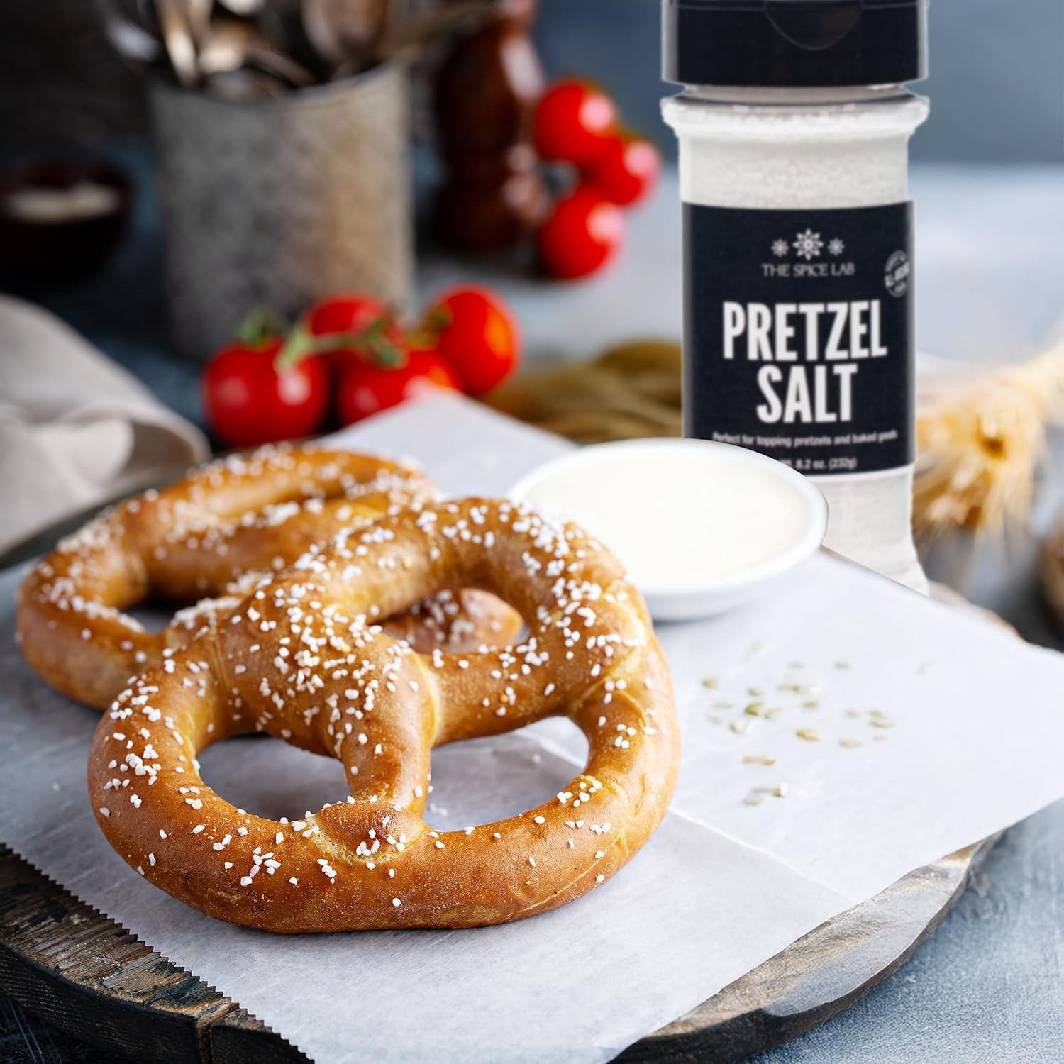 The Spice Lab pretzel salt sprinkled on warm bagels for crispness.