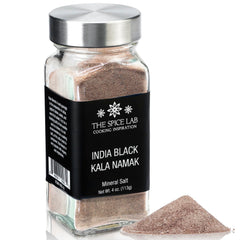 The Spice Lab Kala Namak Black Salt jar enhances vegan dishes with a natural egg-like aroma.