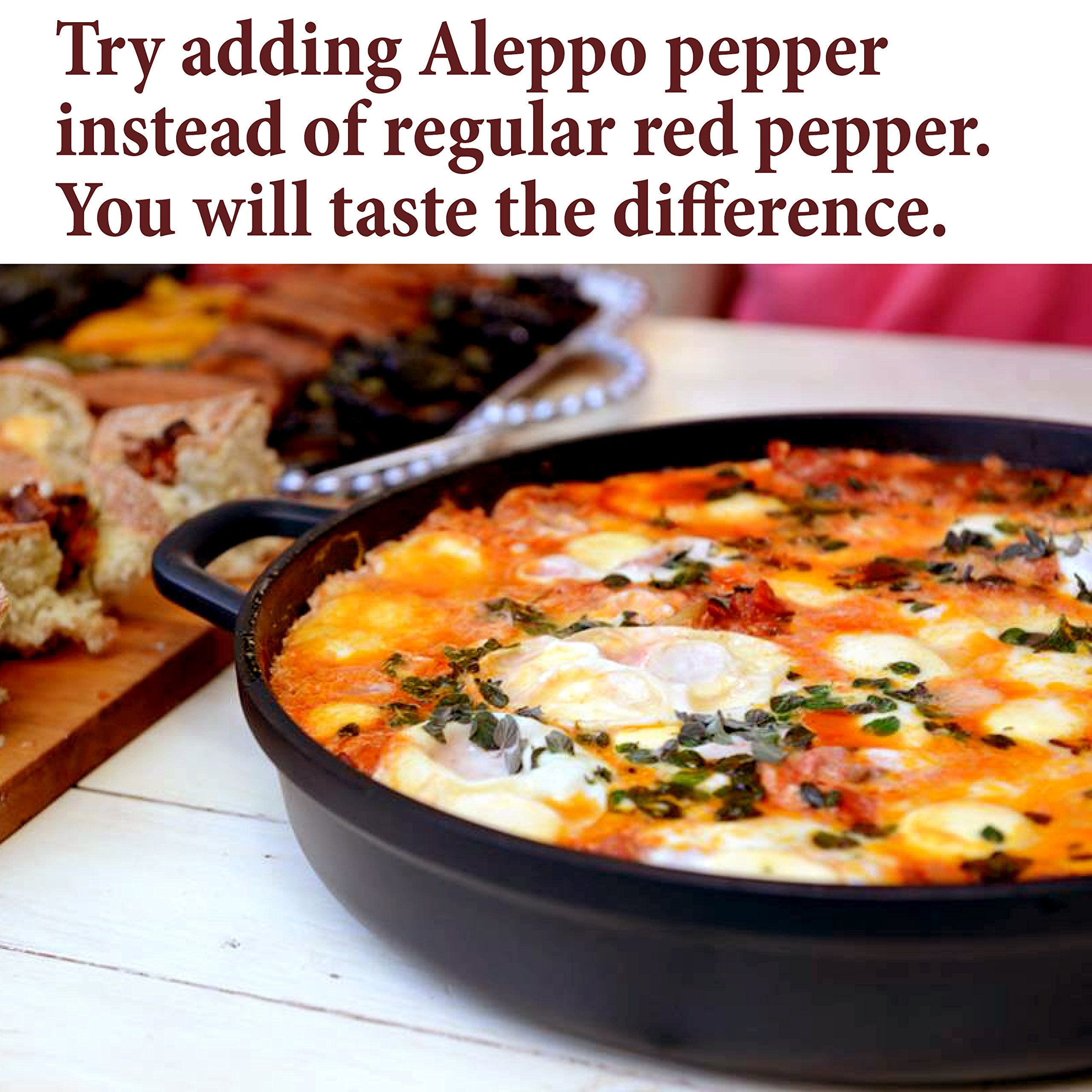 Label on The Spice Way Aleppo Pepper Ground bottle highlights purity