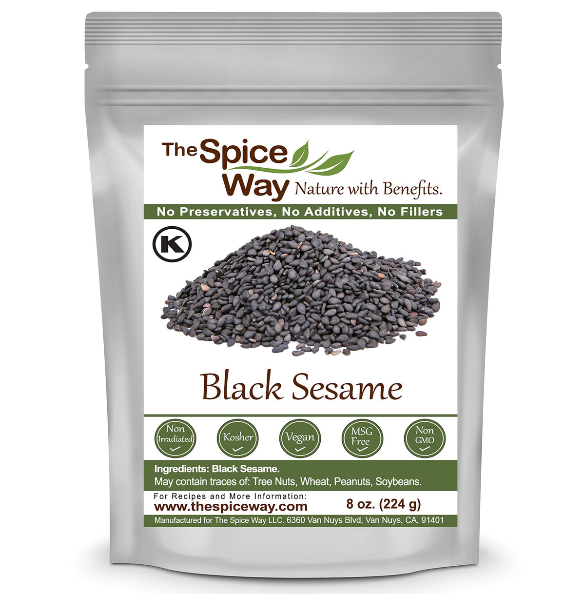 The Spice Way Black Sesame Seeds package, front view, ready for pantry storage.