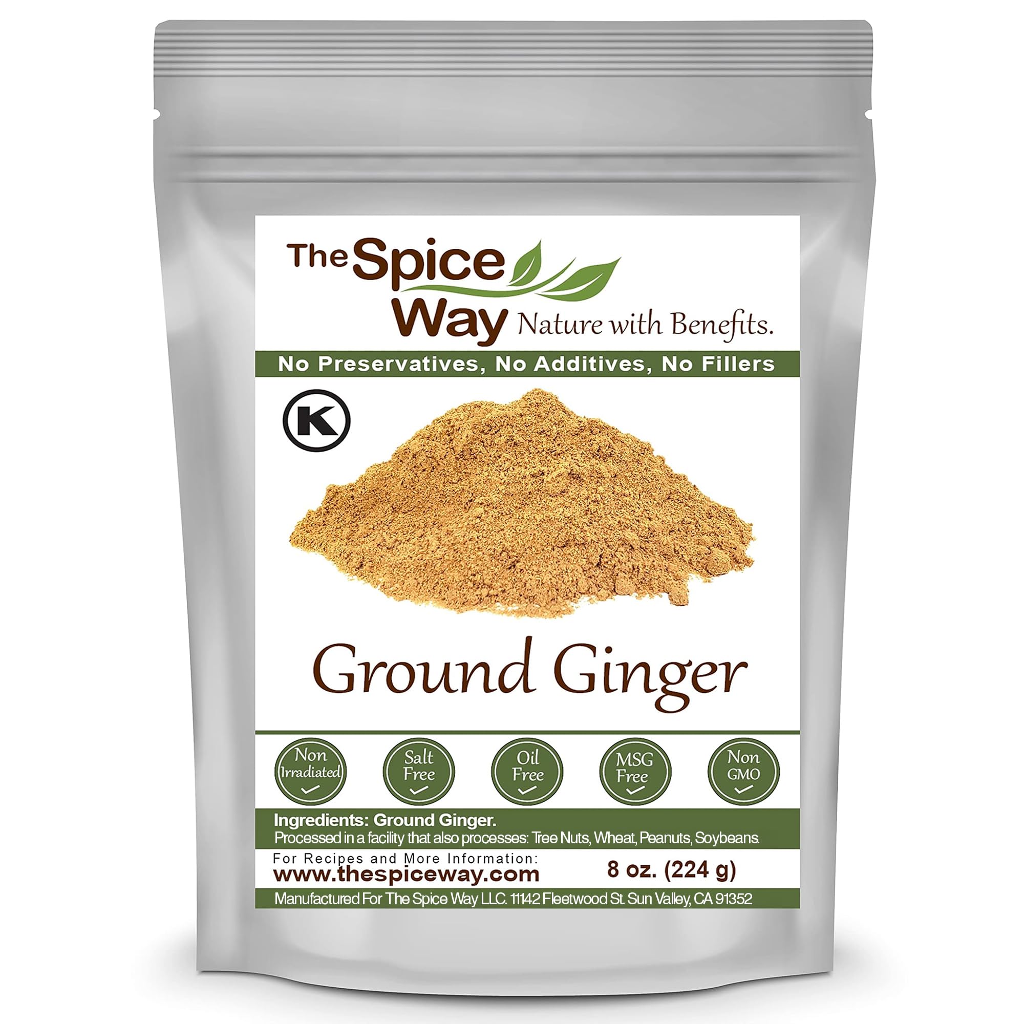 The Spice Way Ginger Powder 8oz jar shows pure ground ginger for easy cooking.