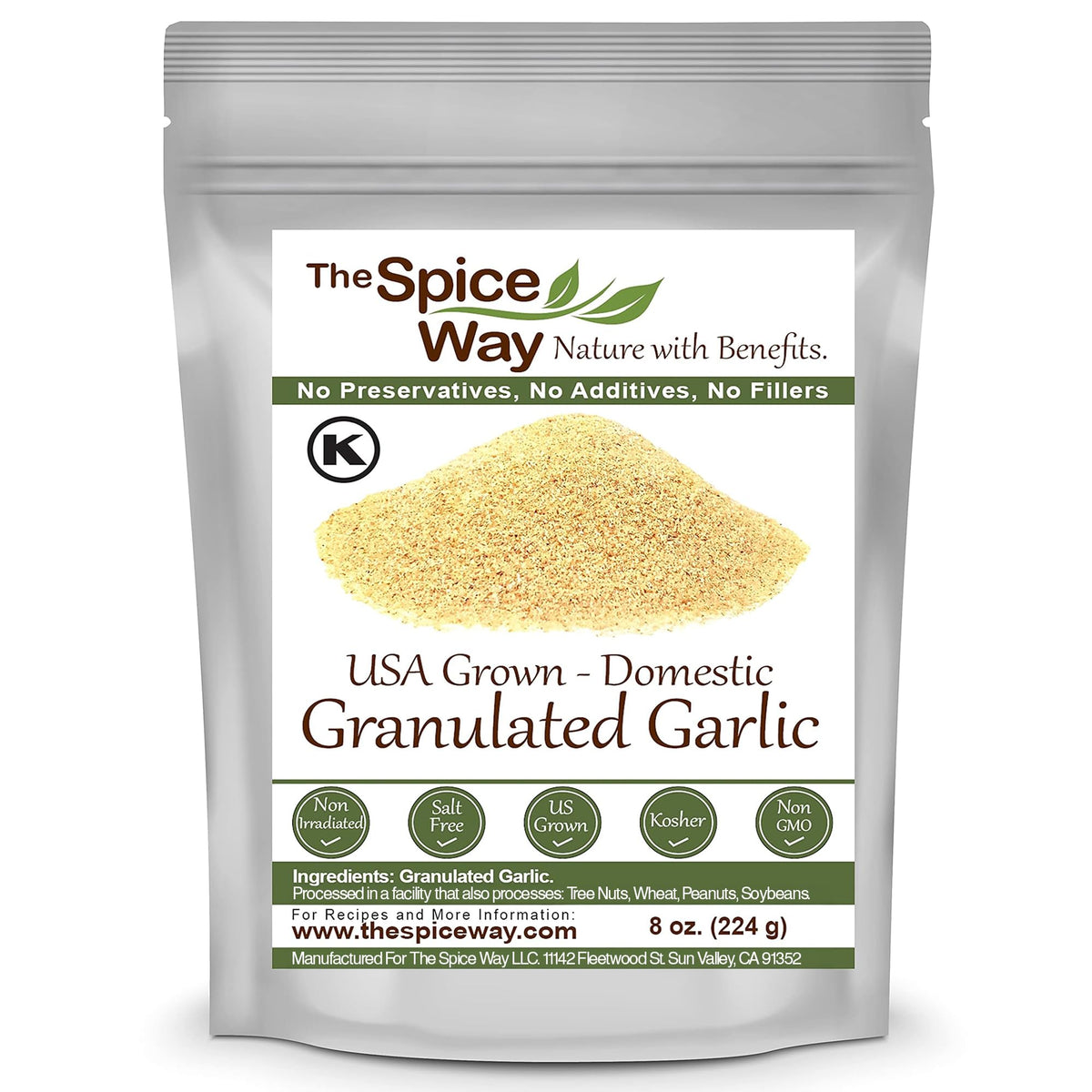 The Spice Way Granulated Garlic bottle with fresh, US-grown aroma for everyday cooking.