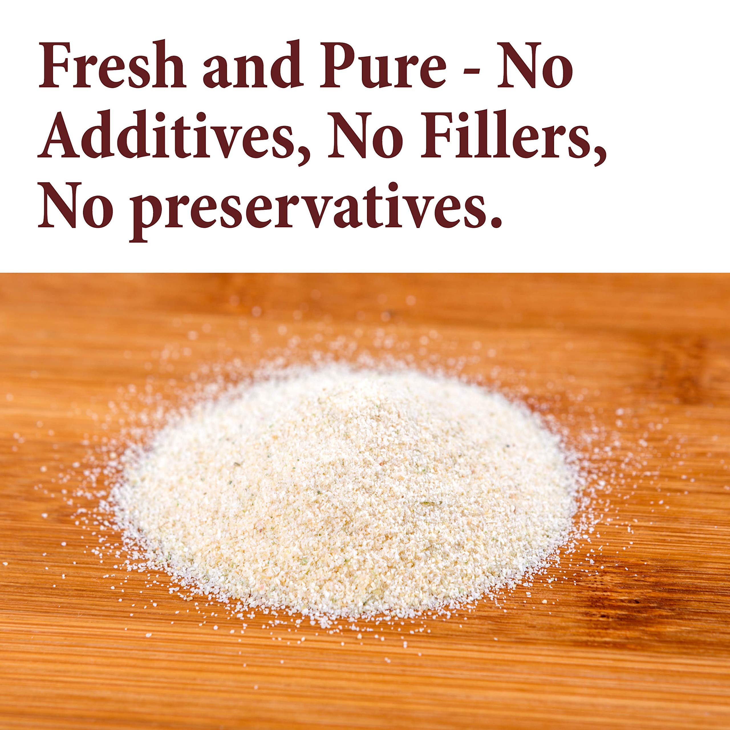The Spice Way Onion Granules texture close-up shows coarse granules for even seasoning.