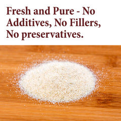 The Spice Way Onion Granules texture close-up shows coarse granules for even seasoning.