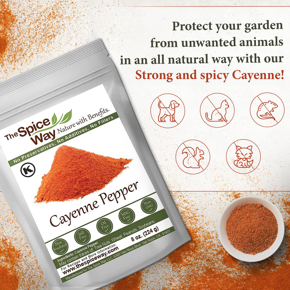 The Spice Way cayenne powder at 80000 SHU for noticeable heat in dishes.