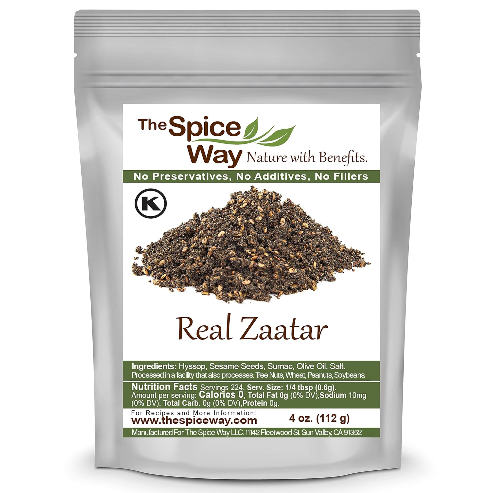 The Spice Way Real Zaatar Hyssop jar 4oz boosts snacks with traditional flavor.