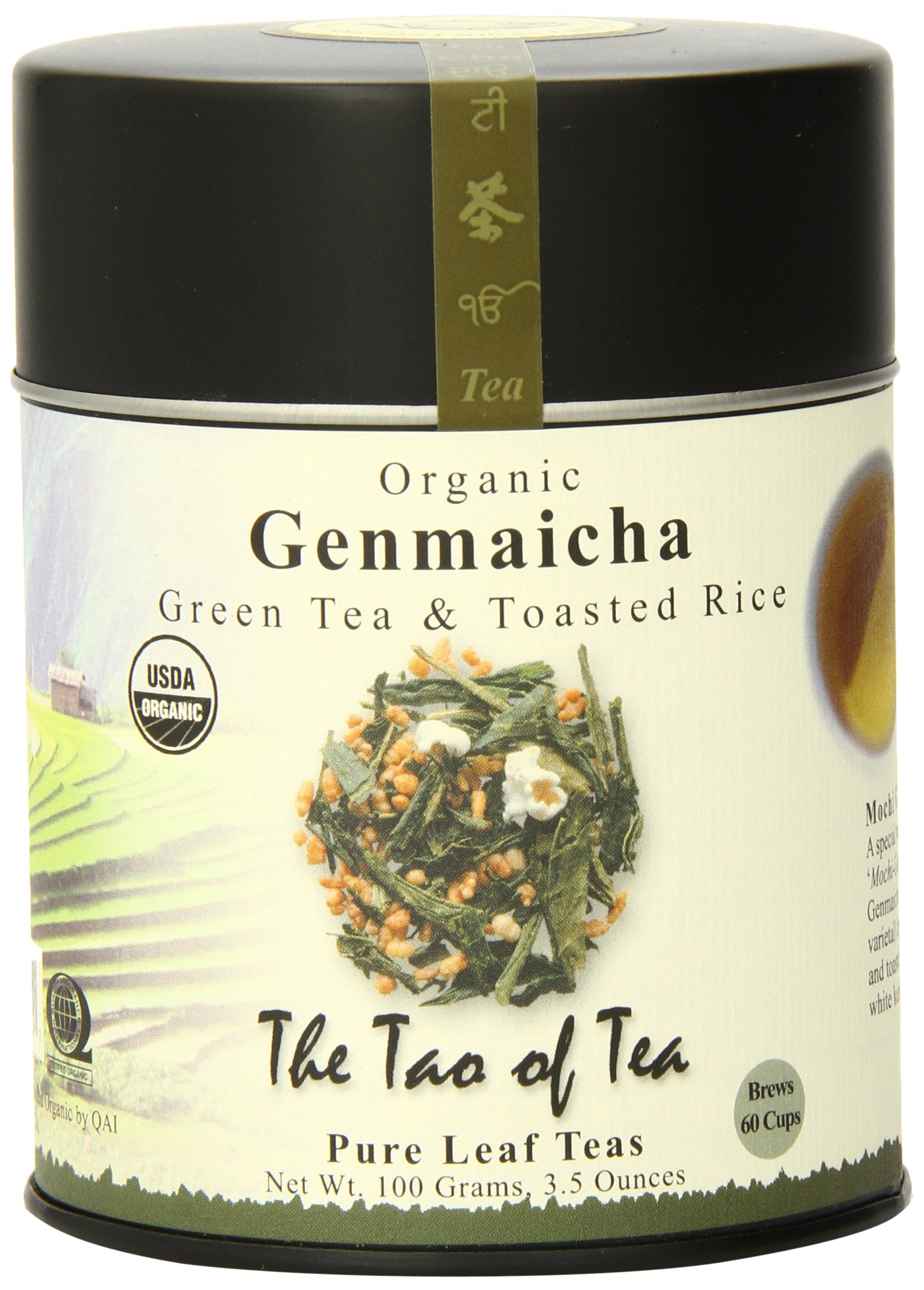 The Tao of Tea Genmaicha loose leaf in a tin, bright and balanced aroma, great for everyday tea.