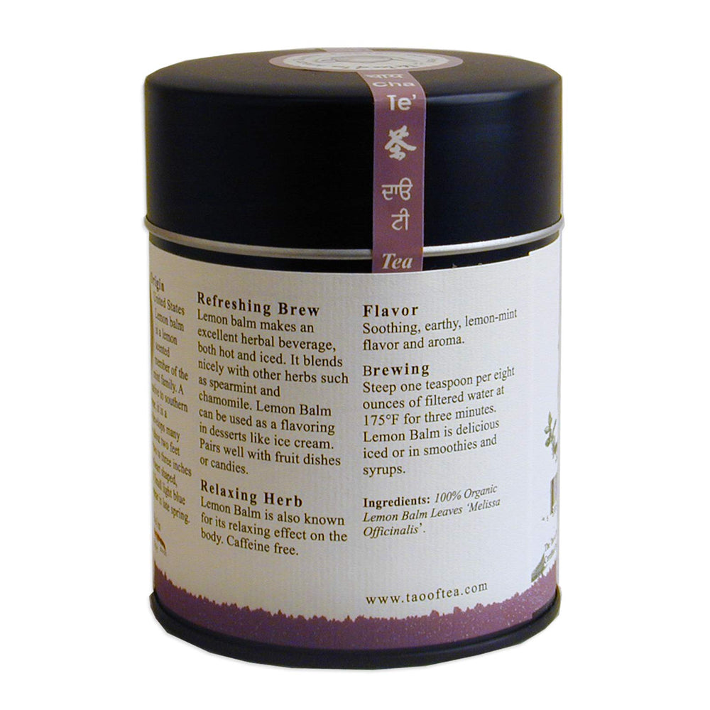 The Tao of Tea lemon balm cup infusion showing soothing aroma.