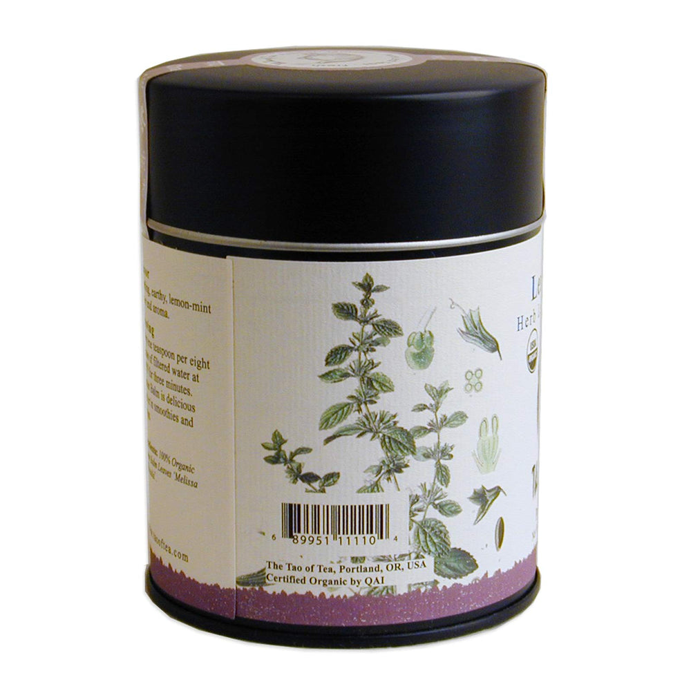The Tao of Tea lemon balm leaves in a basket for garden-fresh moment.