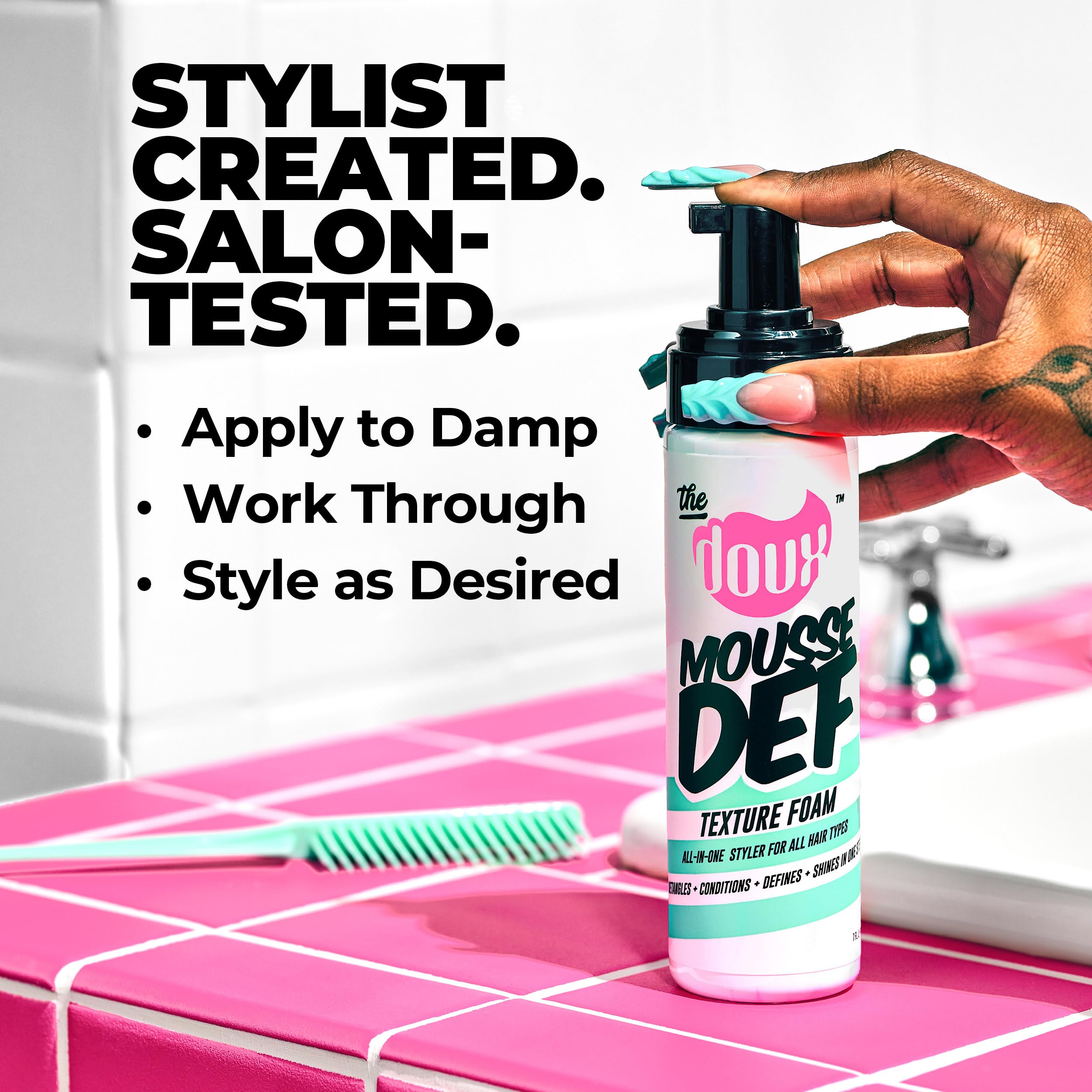 The Doux Silk Protein Aloe formula highlights hydration and shine for curls.