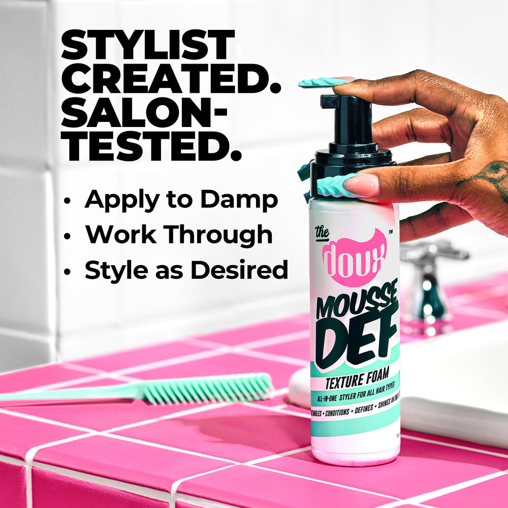 The Doux Silk Protein Aloe formula highlights hydration and shine for curls.
