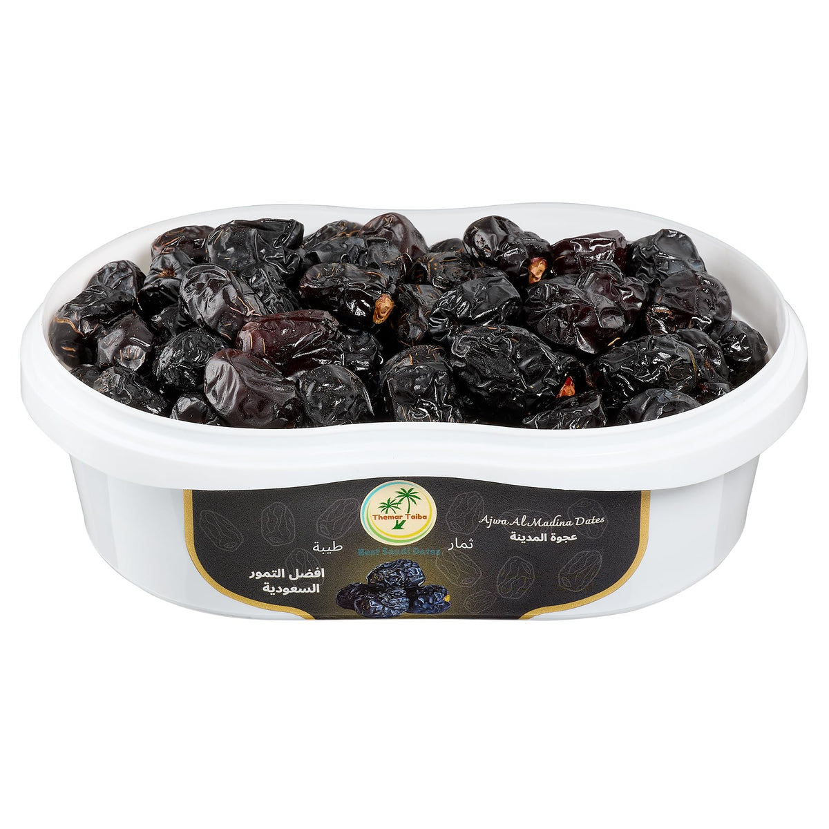 Themar Taiba Ajwa Al Madina dates in resealable packaging for fresh snacking.