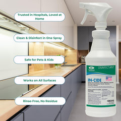 Doorknob being treated with Theochem In-Cide for high-touch surface disinfection.