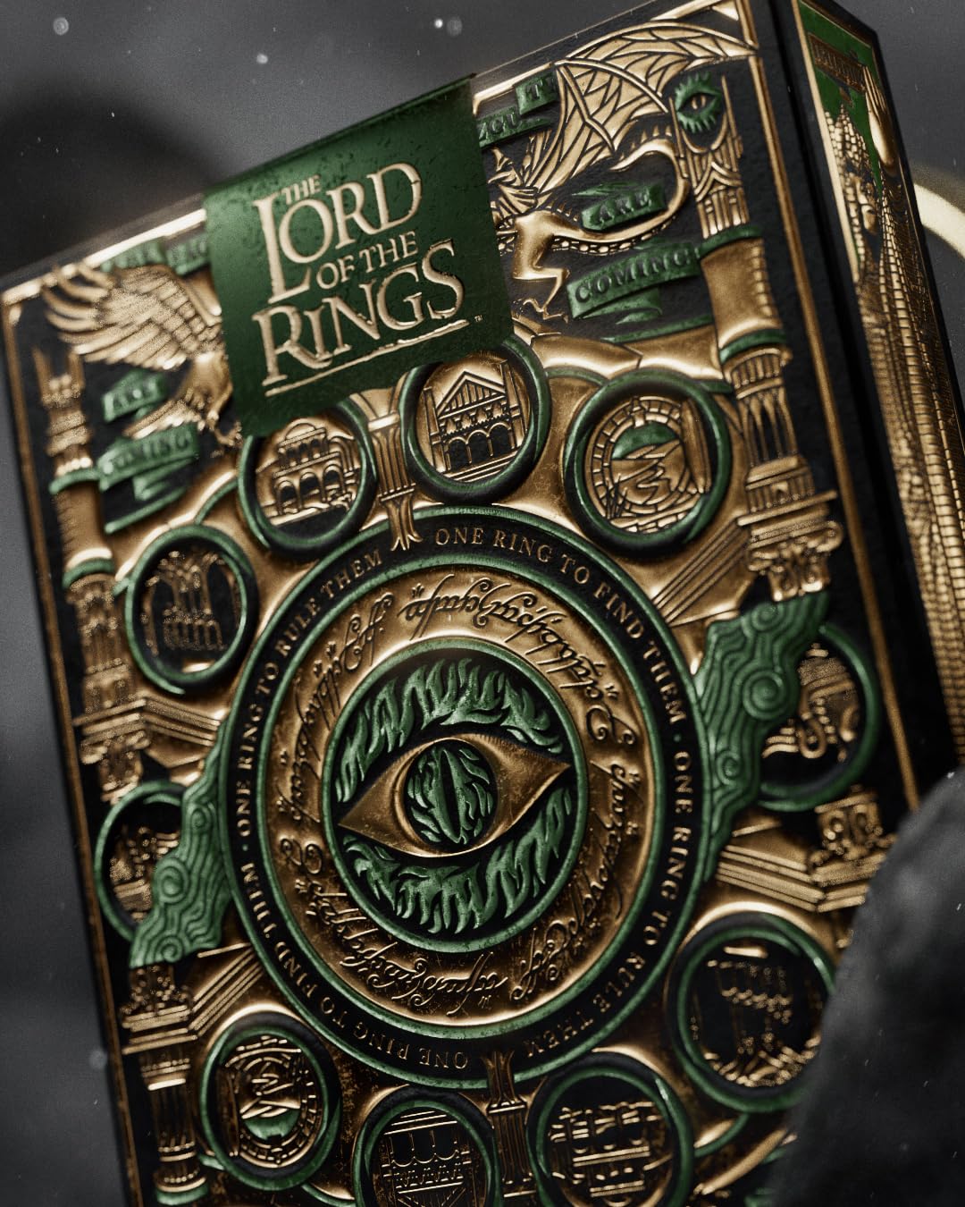 Theory11 Lord of the Rings playing cards Emerald foil detail enhances premium feel