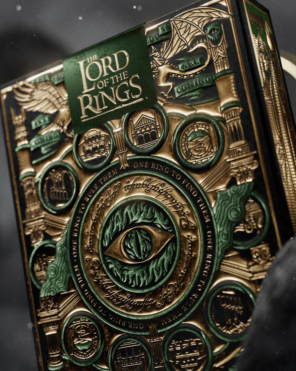 Theory11 Lord of the Rings playing cards Emerald foil detail enhances premium feel