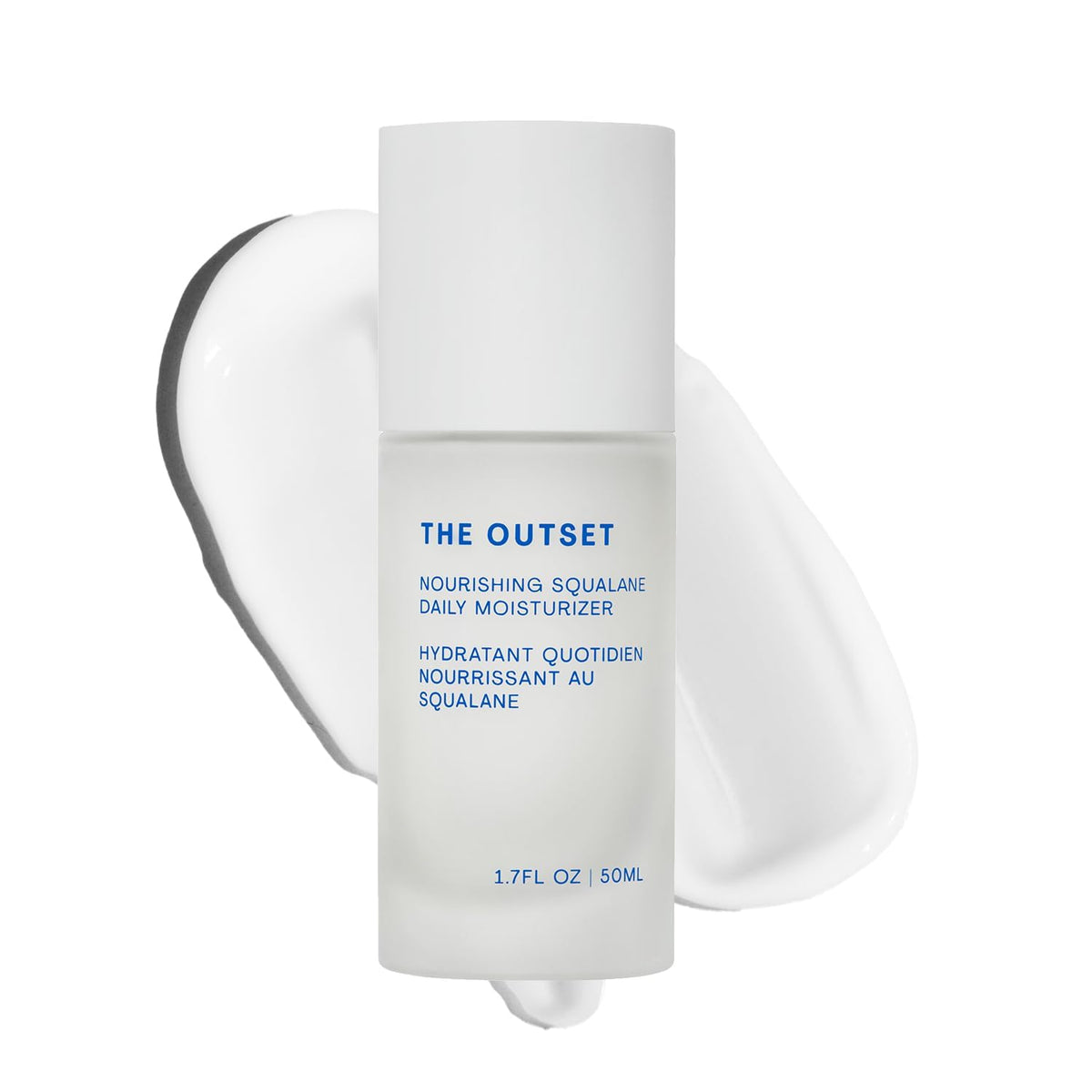 The Outset Squalane Daily Face Moisturizer bottle pour offers light, non-greasy hydration for morning routines.
