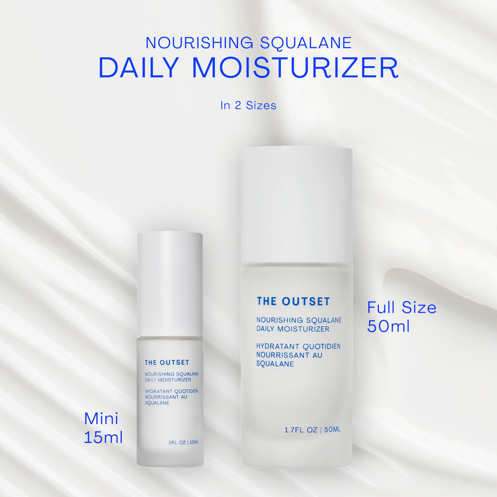 The Outset Squalane closeup shows creamy texture that melts on contact for calm hydration.
