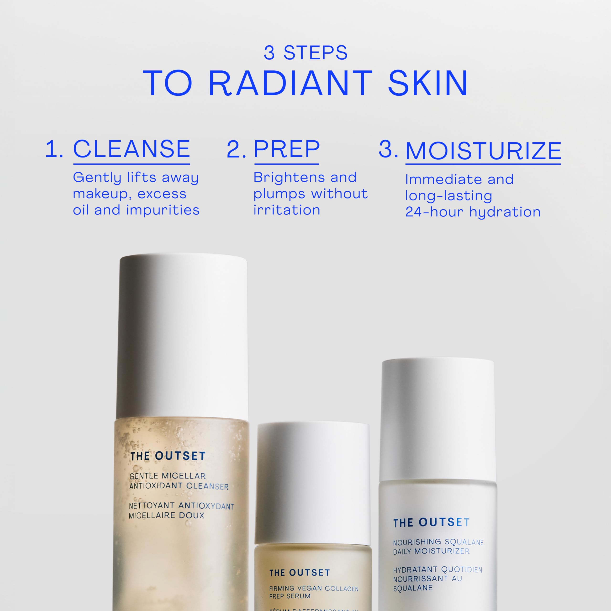 The Outset daily routine image demonstrates a simple step toward nourished, non-sticky skin.