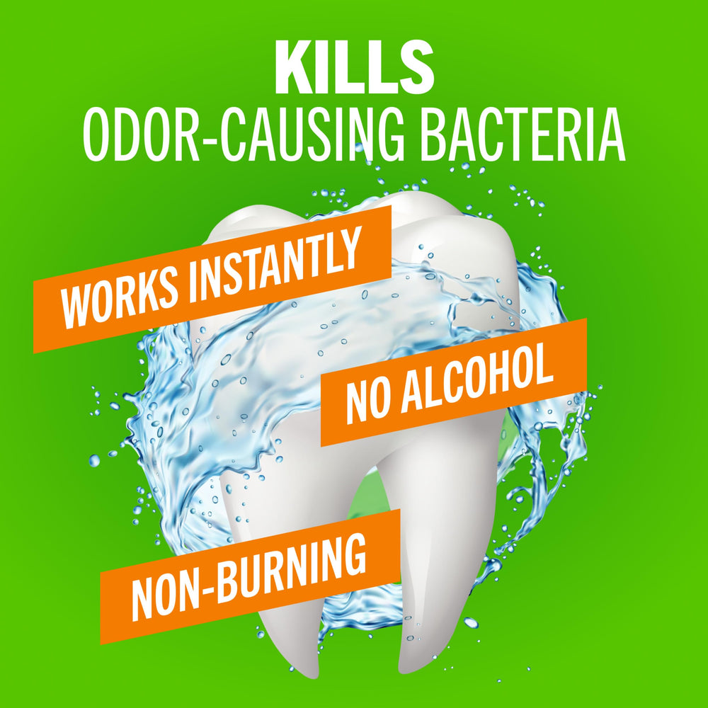 TheraBreath alcohol-free mouthwash label highlights a non-burning formula