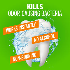 TheraBreath alcohol-free mouthwash label highlights a non-burning formula