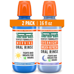 TheraBreath AM + PM bundle Morning Rinse keeps breath fresh for up to 12 hours.