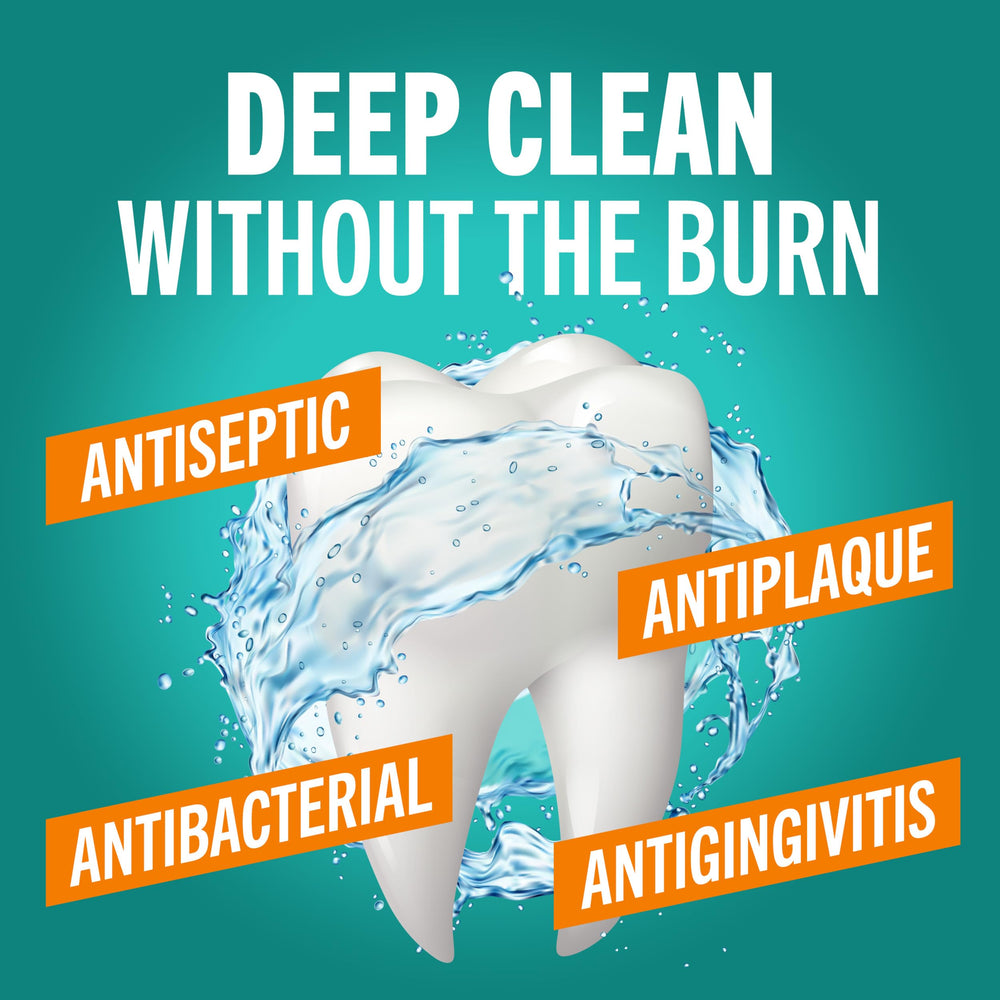 Close-up of swirls in TheraBreath Deep Clean Mouthwash showing deep cleaning action.