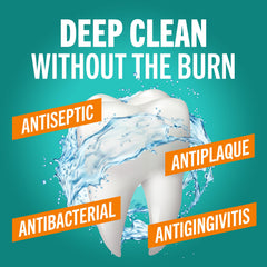 Close-up of swirls in TheraBreath Deep Clean Mouthwash showing deep cleaning action.