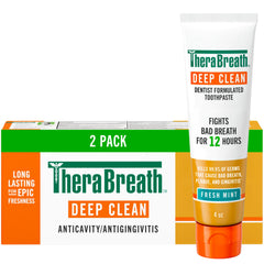 TheraBreath Deep Clean toothpaste 2-pack front view with fresh mint aroma.