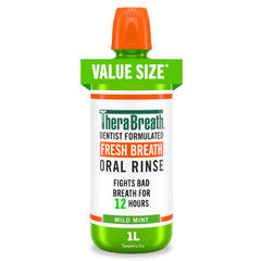 TheraBreath Fresh Breath Mouthwash bottle labeled for long lasting freshness