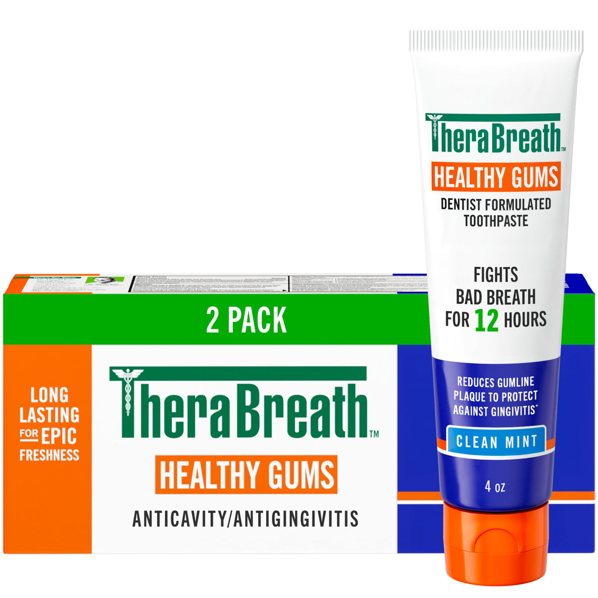 TheraBreath Healthy Gums toothpaste packaging on display for daily fresh breath.