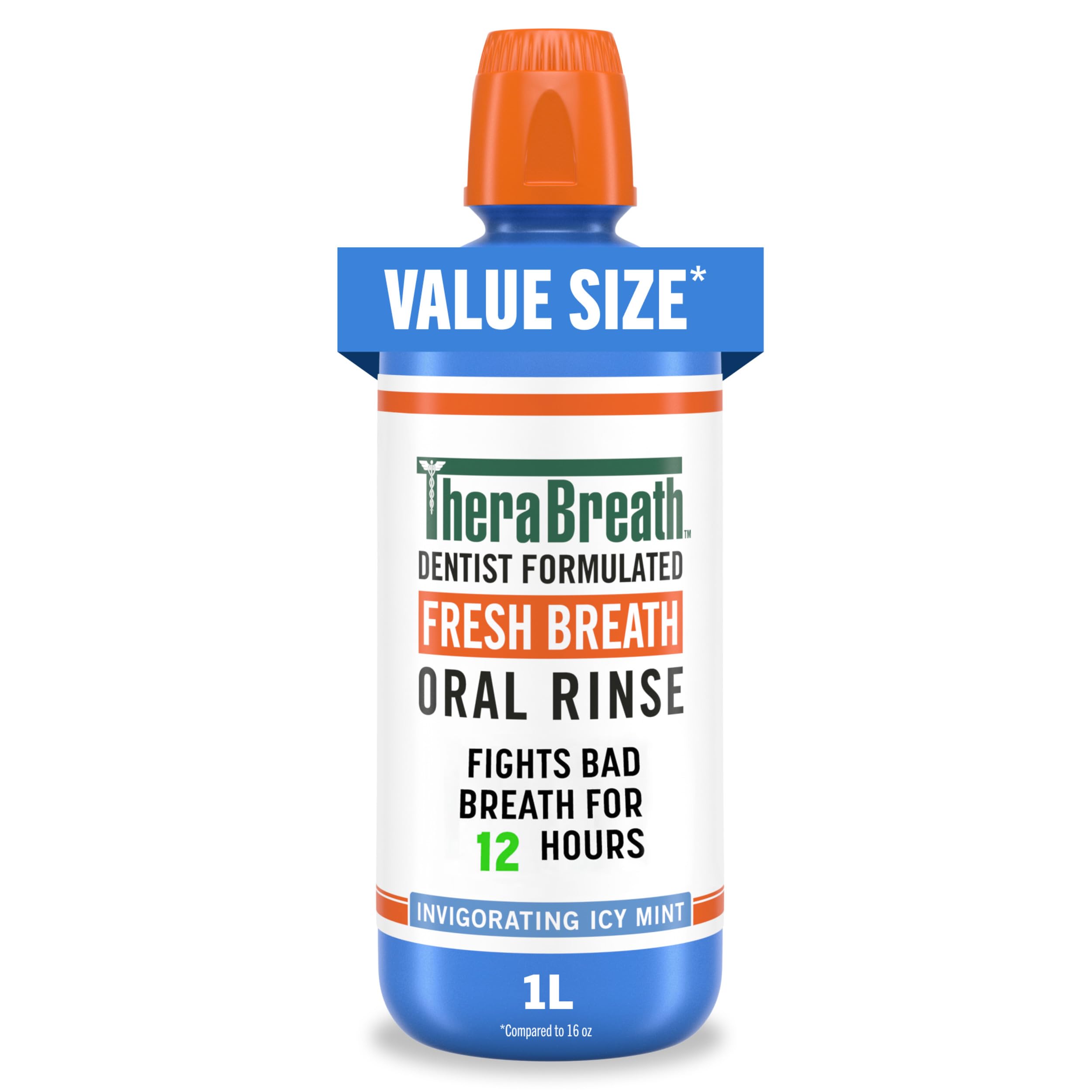 TheraBreath icy mint bottle for instant, long-lasting fresh breath.
