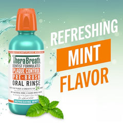 TheraBreath Plaque Control label close-up highlighting mint formulation and clean ingredients