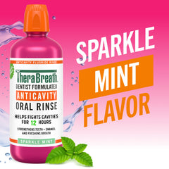 TheraBreath Sparkle Mint label close-up highlighting fluoride for cavity protection