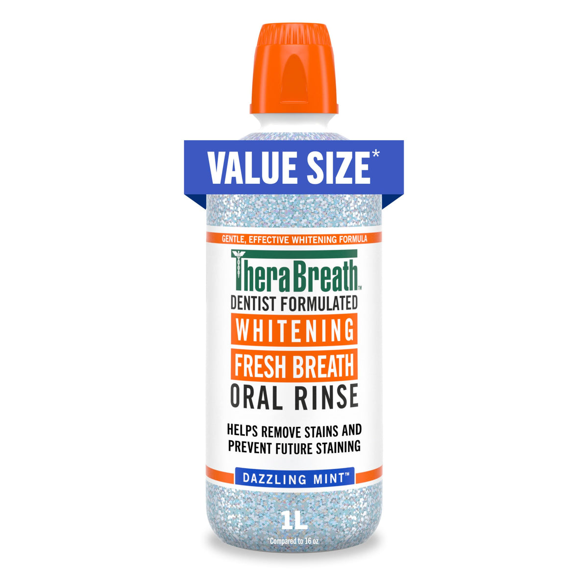 TheraBreath Whitening Mouthwash bottle with Dazzling Mint for long-lasting fresh breath