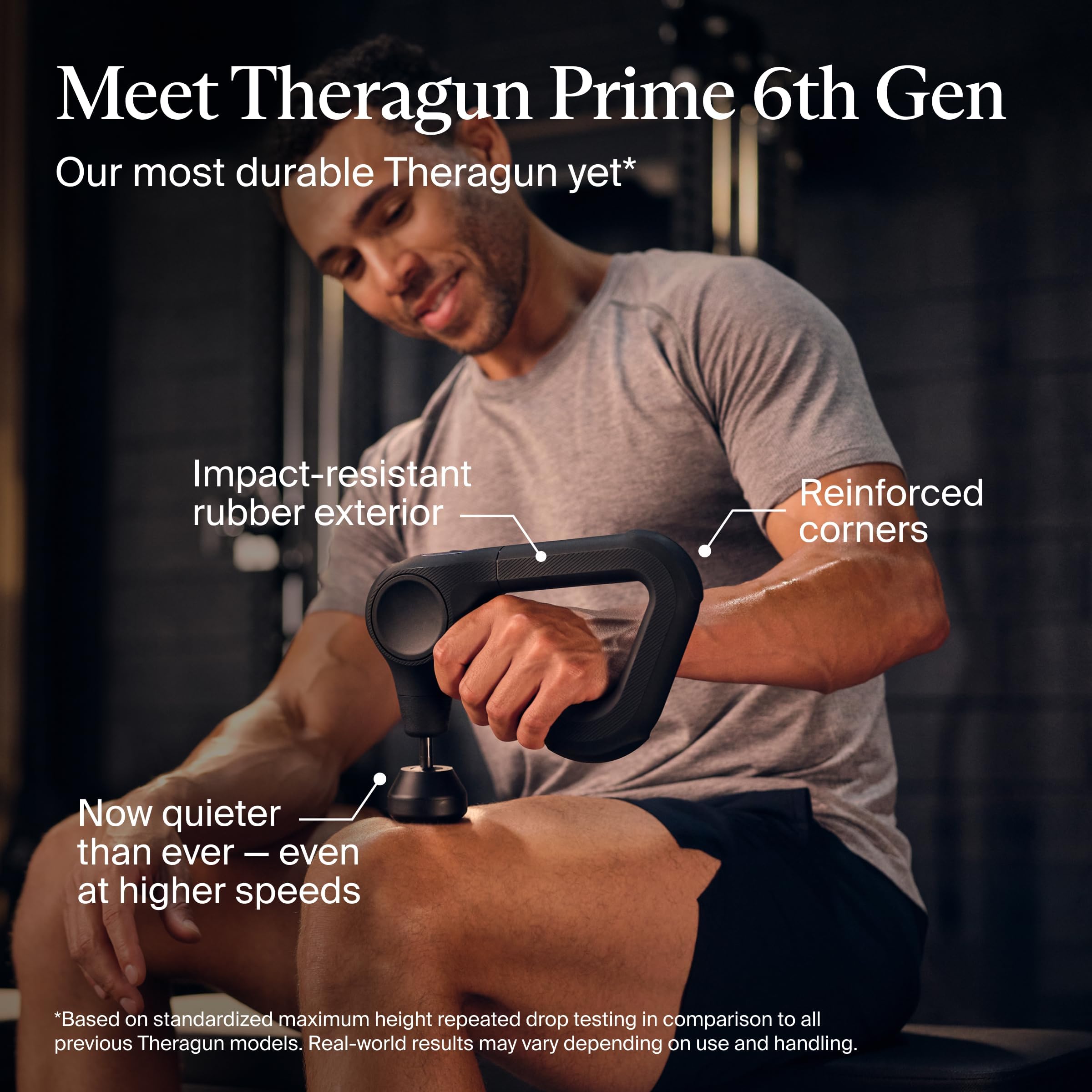 Theragun Prime rugged exterior protects the device during tough training sessions.