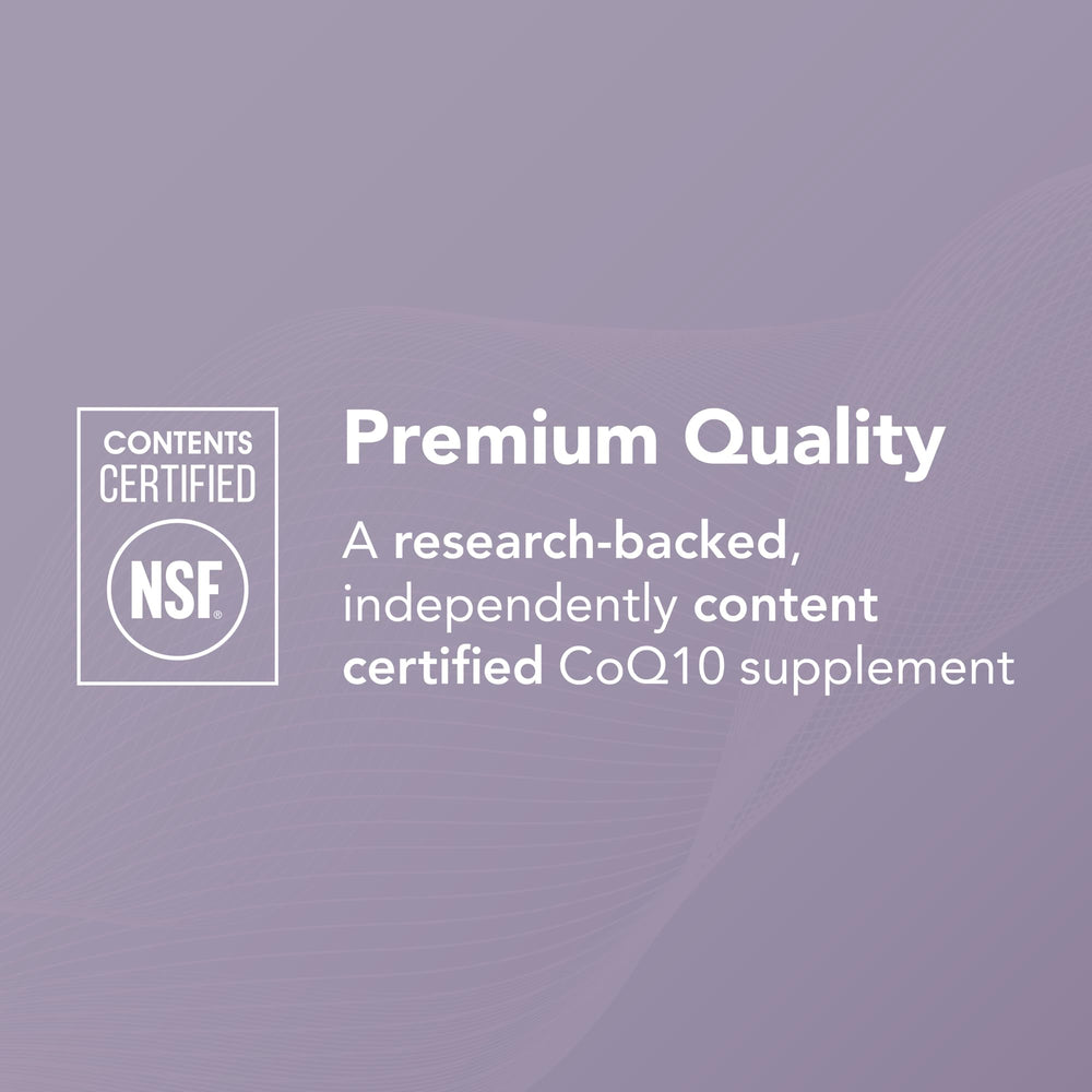 NeoQ10 bottle with statin compatibility symbol for statin users.