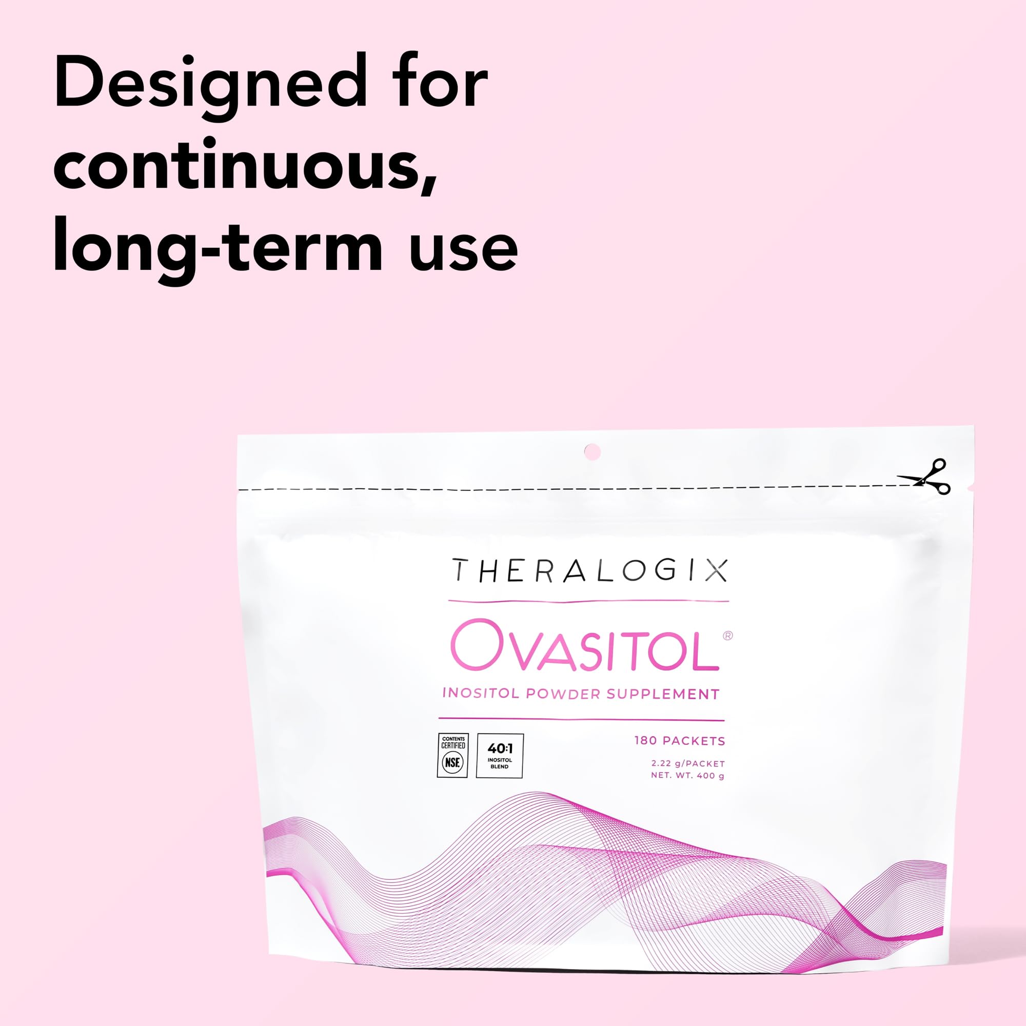 NSF-certified seal on Theralogix Ovasitol packaging.