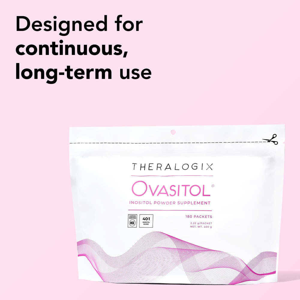 NSF-certified seal on Theralogix Ovasitol packaging.